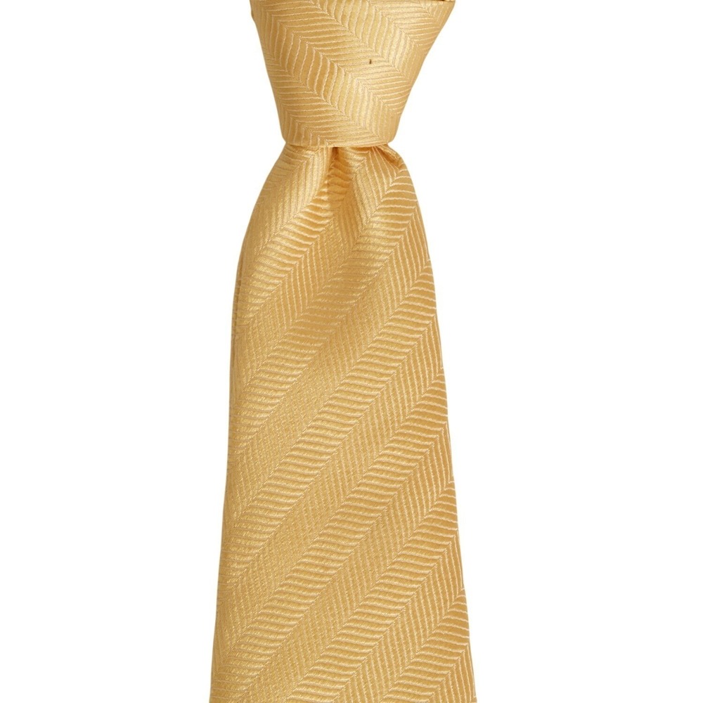 Thomas Pink Men's 100% Silk Necktie England Designer Yellow Gold Herringbone - Picture 3 of 7